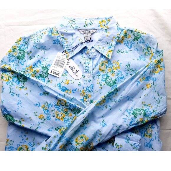 Soho Babe New York Light Blue Florals LS ButtonUp Shirt Jr. Sz Large NWT - Picture 2 of 16